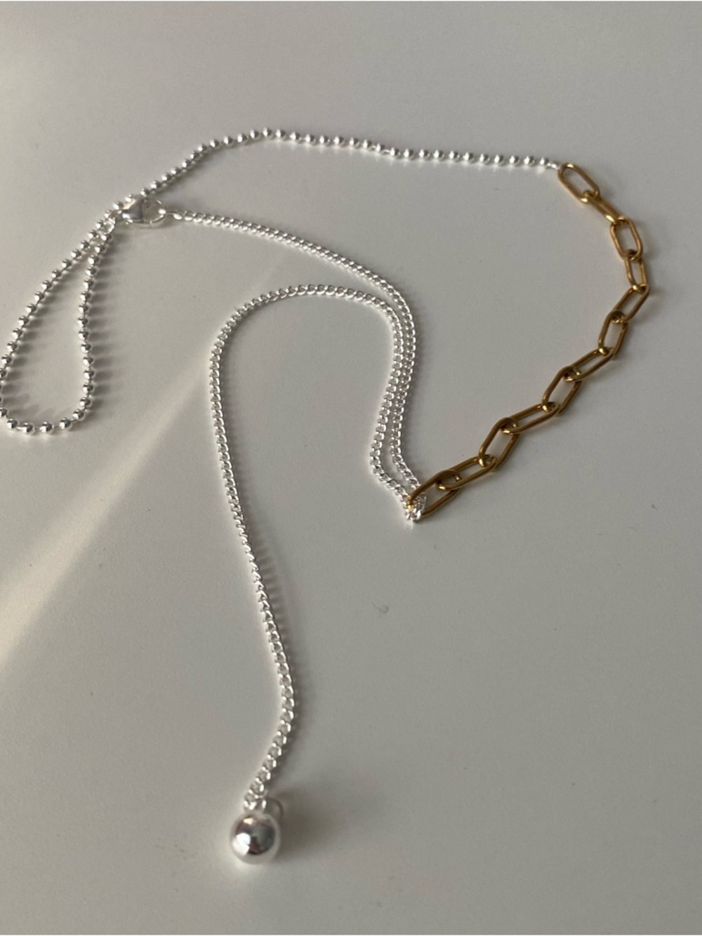 Mixed Metal Silver and Gold Chain Drop Necklace
